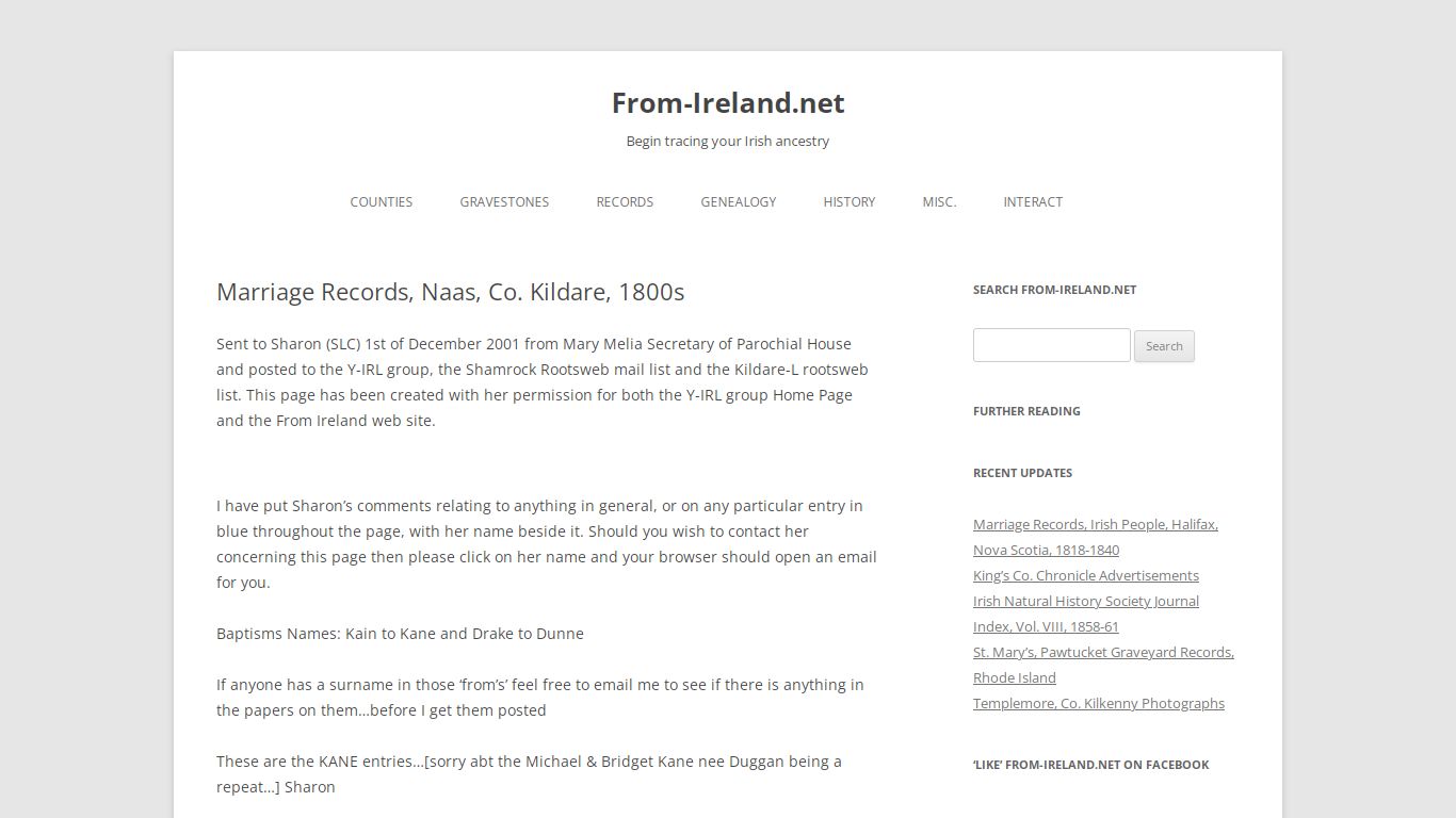 Marriage Records, Naas, Co. Kildare, 1800s - From-Ireland.net