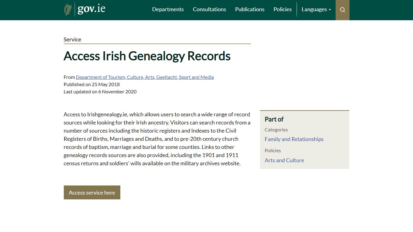 gov.ie - Access Irish Genealogy Records